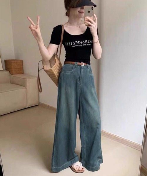 ☆24FW☆MILA ハイウエストデニムパンツ/RECTO☆ WEB限定00サイズ】ハイウエストフレアデニムパンツ【手洗い可能