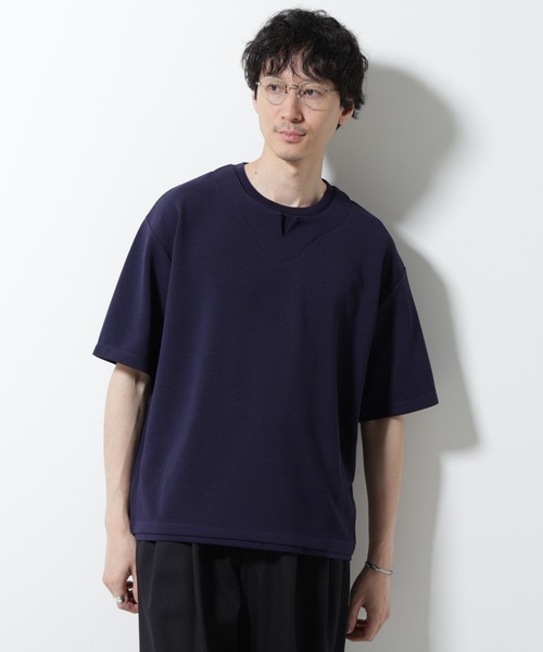 フェイクレイヤード Tシャツ キーネック 半袖 韓国 2色 hr9648 フェイクレイヤードキーネックTシャツ 半袖 | NANO universe