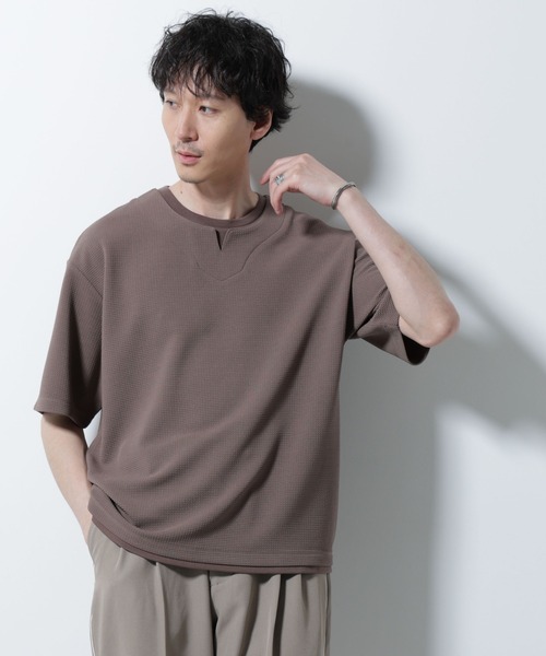 フェイクレイヤード Tシャツ 2色 キーネック 半袖 韓国 cr9648 フェイクレイヤードキーネックTシャツ 半袖 | NANO universe