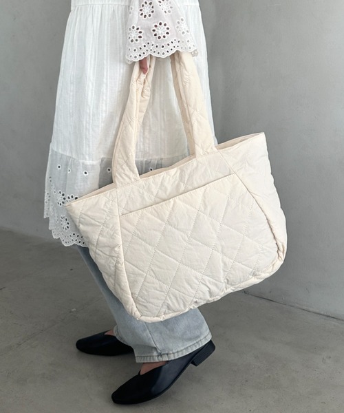 トートバッグ ファスナー付きキルティング軽量トートバッグ マザーズ