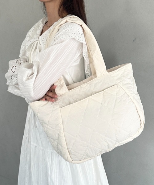 トートバッグ ファスナー付きキルティング軽量トートバッグ マザーズ