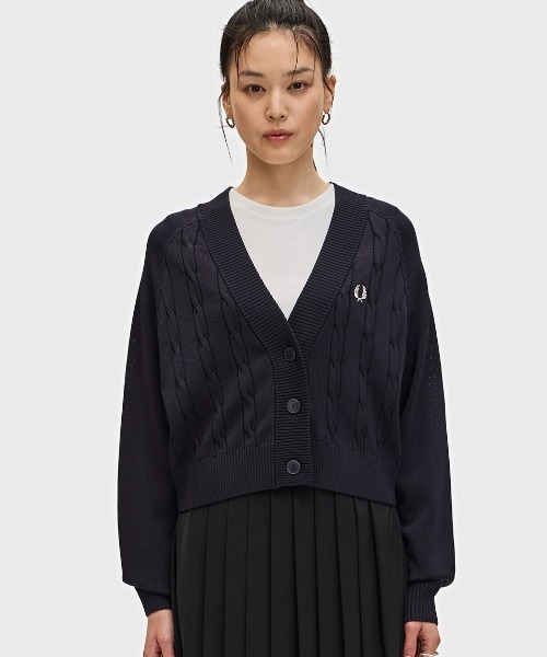 FRED PERRY ケーブルニット セーター チルデンニット M相当 FRED PERRY（フレッドペリー） ケーブル ニット テニス ジャンパー