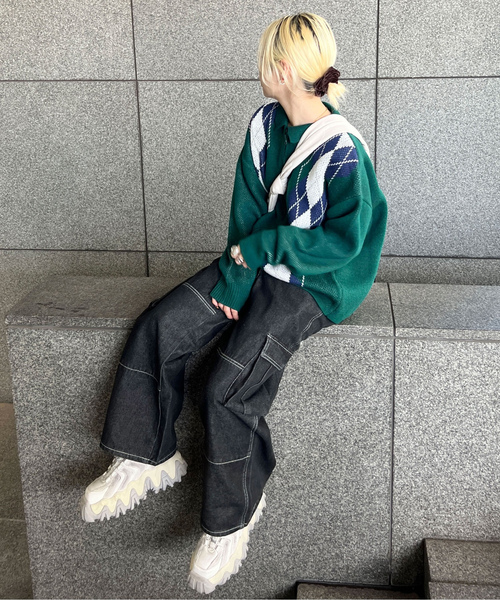 「sedacle」 「pair pair」加工デニムパンツ LARGE インディゴブルー メンズ