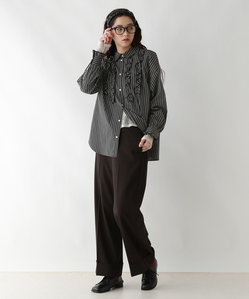 RAGEBLUE（レイジブルー） ブラウス シャツ フロントフリルストライプ