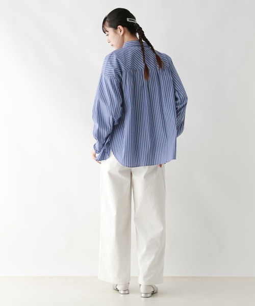 rosymonster ケールフリルストライプシャツ OWLSPALE（オールズペール） ブラウス シャツ ギャザースリーブ