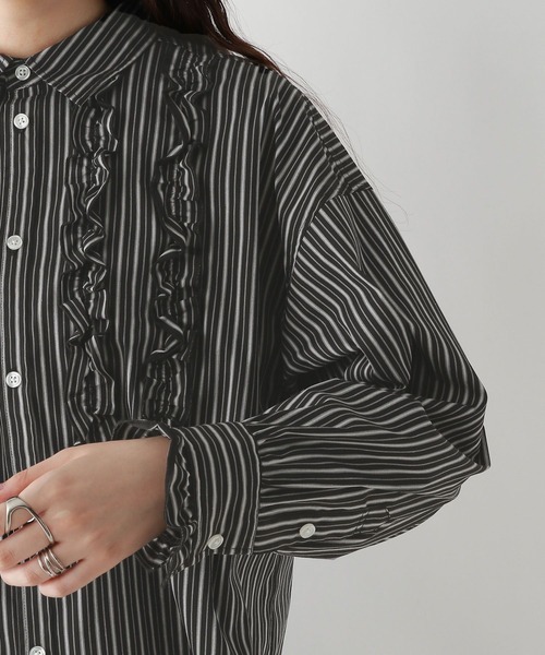 rosymonster ケールフリルストライプシャツ OWLSPALE（オールズペール） ブラウス シャツ ギャザースリーブ