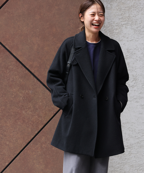JOURNAL STANDARD 尾州ウールクルーネックダブルブレストコート JOURNAL STANDARD 尾州ウールクルーネックダブルブレストコート