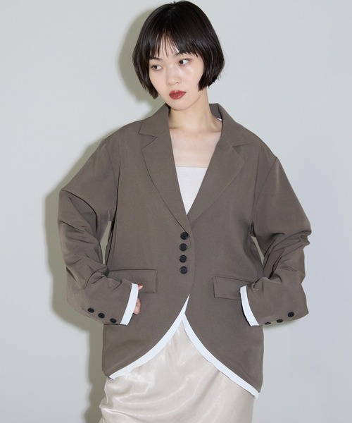 leimn ジャケット テーラードジャケット 裾カーブレイヤード風オーバー