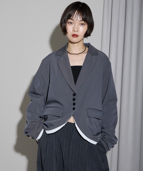 leimn ジャケット テーラードジャケット 裾カーブレイヤード風オーバー