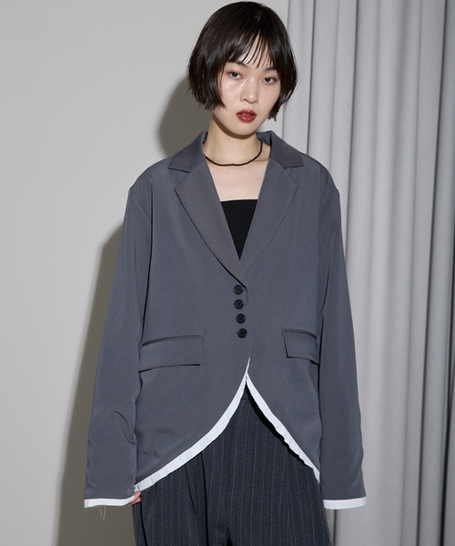 leimn ジャケット テーラードジャケット 裾カーブレイヤード風オーバー
