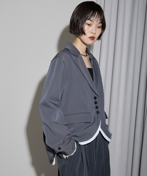 美品★ レイヤードポケットジャケット leimn ジャケット テーラードジャケット 裾カーブレイヤード風オーバー