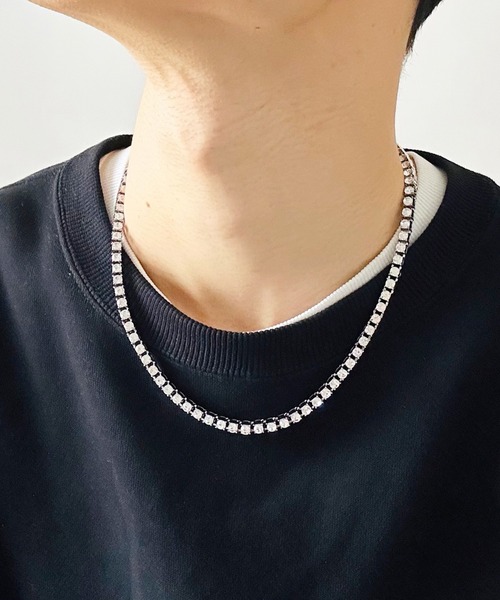 AVALANCHE テニスチェーン 3mm 50cm シルバー スパイクテニスネックレス 幅6.8mm 45cm-50cm SPIKE01-NE
