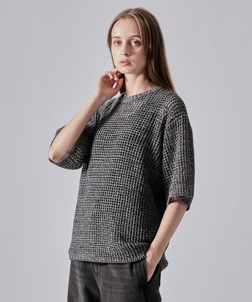 「CLEL」 半袖ニット M ネイビー メンズ_画像2