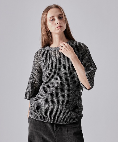 「CLEL」 半袖ニット M ネイビー メンズ_画像3