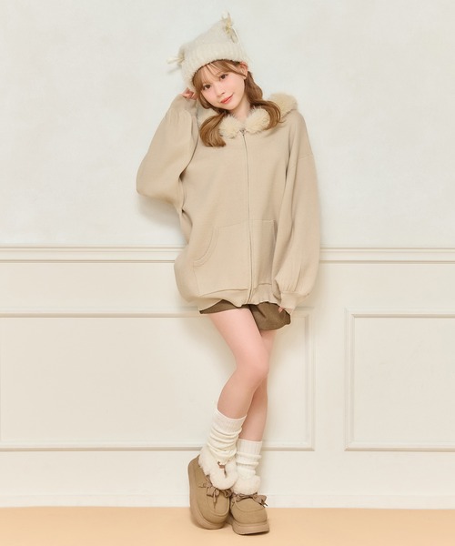 apres jour（アプレジュール） パーカー ファー付きニットパーカー