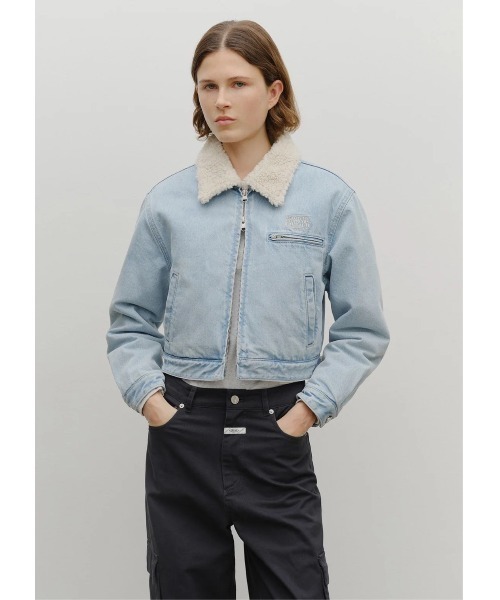 ダウンコート ダウンジャケット W CROP SHEARLING DENIM JACKET レディース_3