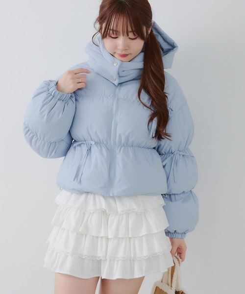 週末セール❗️新品 マンシングウェア防風 ダウンブルゾン レディース水色 ドットM APPORTE PAR LES MARCHES ブルゾン アウター 「MARCHES」リボンエコ