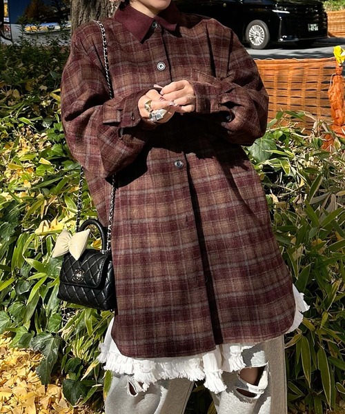 LEPSIM シャギーチェックシャツ ブラウン レプシィム シャギーチェック