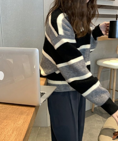 「deux amour」 長袖ニット FREE ネイビー レディース_画像3