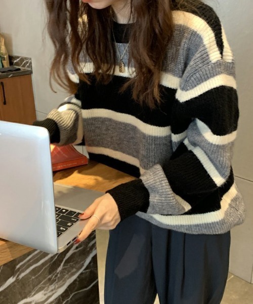 「deux amour」 長袖ニット FREE ネイビー レディース_画像5