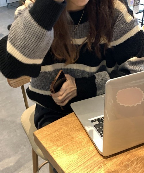 「deux amour」 長袖ニット FREE ネイビー レディース_画像6
