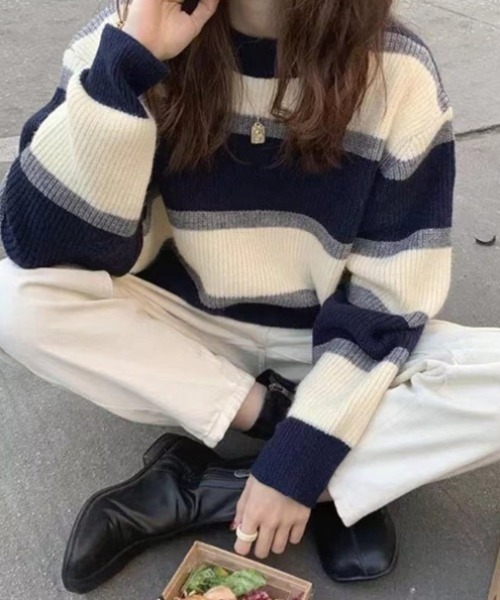 「deux amour」 長袖ニット FREE ネイビー レディース_画像8