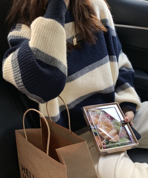 「deux amour」 長袖ニット FREE ネイビー レディース_画像9