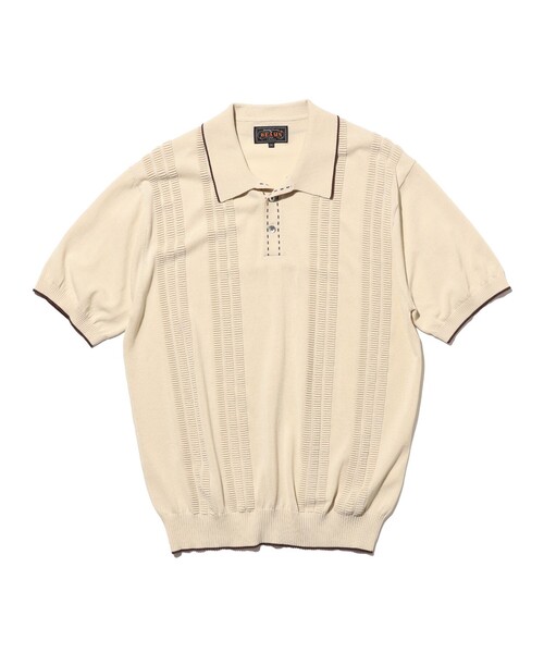 ポロシャツ Knit Polo Raised Pattern Jacquard Line メンズの画像