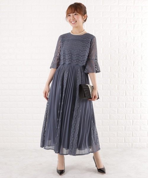 「Lace Ladies」 半袖ワンピース L ブルーグレー レディース_画像2