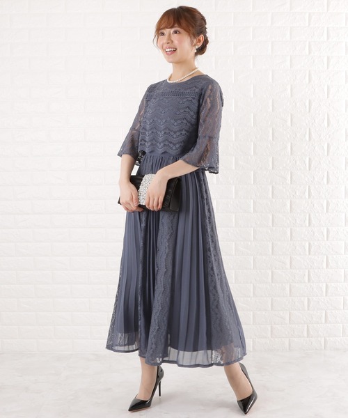 「Lace Ladies」 半袖ワンピース L ブルーグレー レディース_画像3