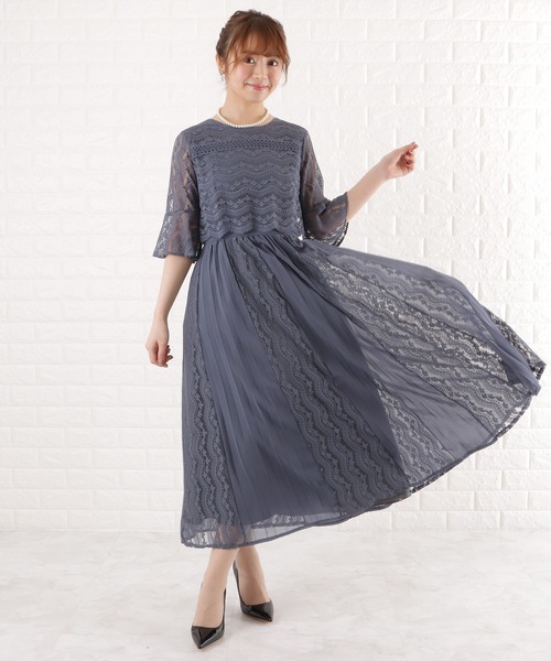 「Lace Ladies」 半袖ワンピース L ブルーグレー レディース_画像6