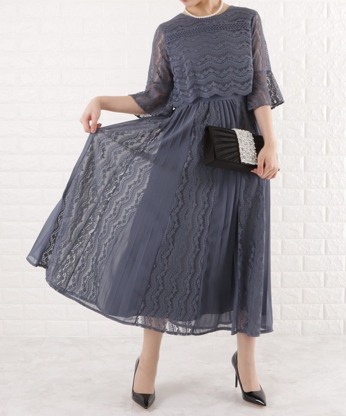 「Lace Ladies」 半袖ワンピース L ブルーグレー レディース_画像7