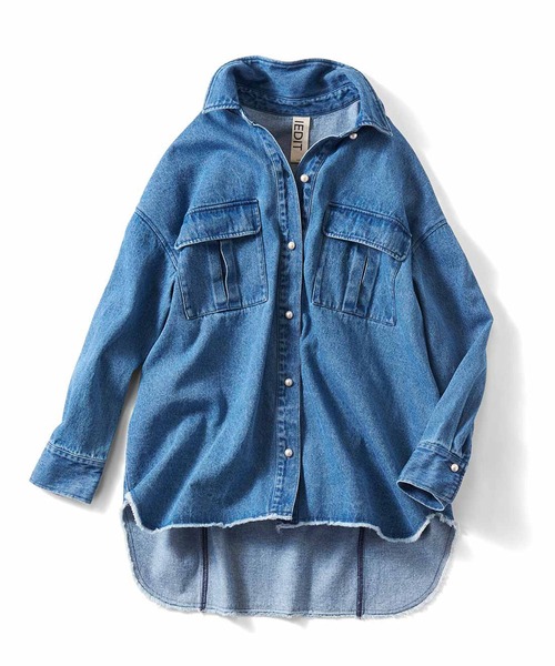 「IEDIT」 長袖シャツ LARGE ブルー レディース_画像5