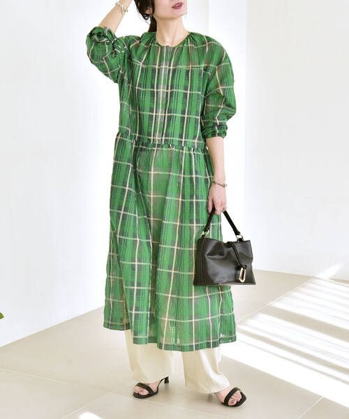 quaranciel ワンピース quaranciel:「手洗い可能」シアー チェック