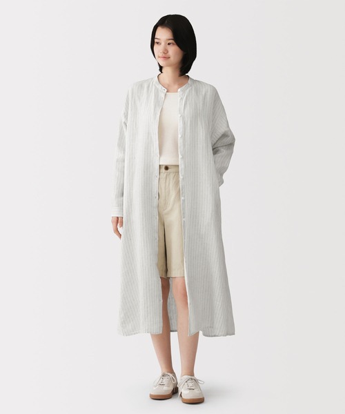 無印良品（MUJI） シャツワンピース 婦人 リネン 洗いざらし 長袖