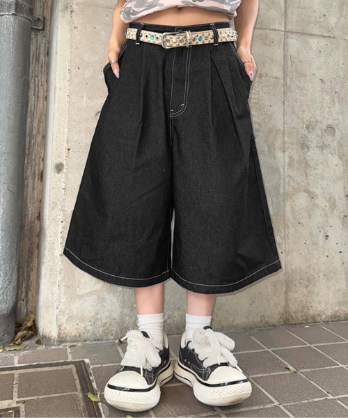 ハーフパンツ ワイドパンツ パンツ フロントタックバギージョーツ