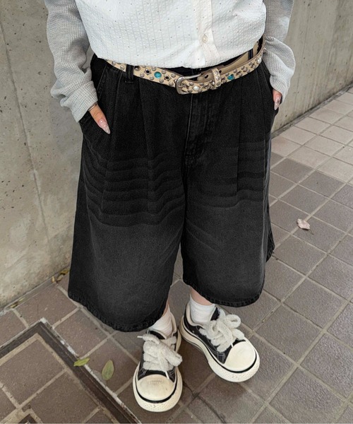 ワイドパンツ ハーフパンツ パンツ 短パン フロントタックバギージョー