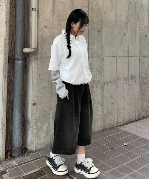ハーフパンツ ワイドパンツ パンツ フロントタックバギージョーツ