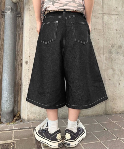 極太 膝下丈 90s リネン ワイドバギーショーツ ハーフパンツ ショートパンツ ワイドパンツ ハーフパンツ パンツ 短パン フロントタックバギージョー