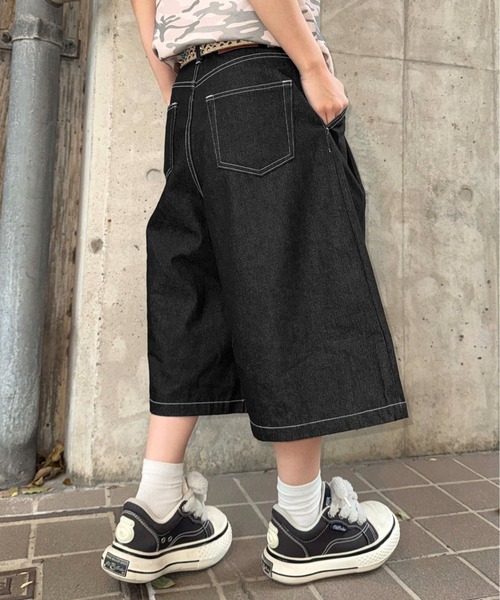 ワイドパンツ ハーフパンツ パンツ 短パン フロントタックバギージョー