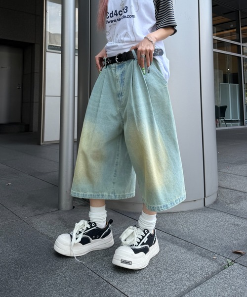AD2023 フェイクファーハーフパンツ ショーツ ワイド ボリューム ワイドパンツ ハーフパンツ パンツ 短パン フロントタックバギージョー