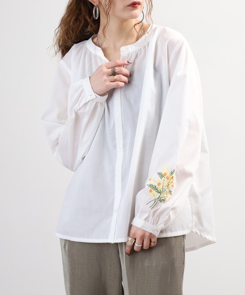 cygne 袖バルーン刺繍ブラウス Aman サイズ1 Quelle Chance（ケルシャンス） ブラウス シャツ 袖花刺繍 ブラウス
