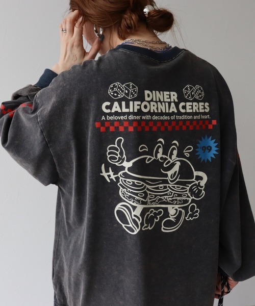one room限定　いよりの手描きハンバーガーTシャツ　Lサイズ tシャツ ヴィンテージハンバーガーロンTee レディース : ZOZOTOWN