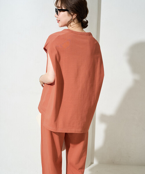 パンツ 限定展開　Vネック フレンチ スリーブ パンツ セットアップ(カットソー・パンツ) レディースの画像