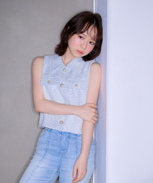 ベスト ジレ 「AKB48着用」ノースリーブツイードトップス　春服 夏服 レディース | rienda
