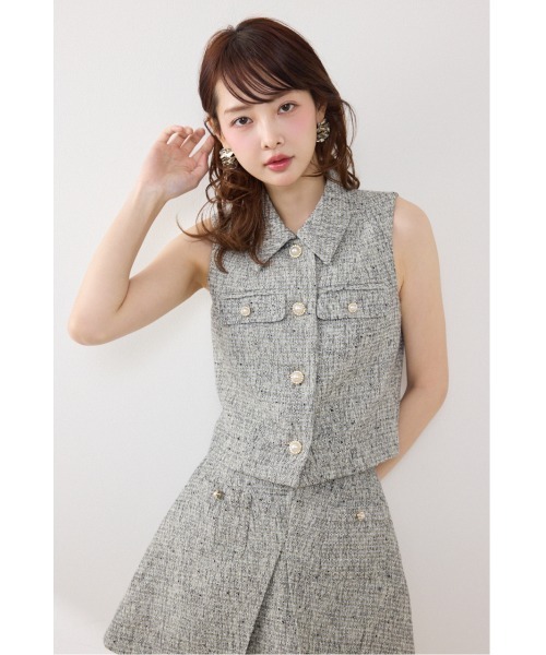 ベスト ジレ 「AKB48着用」ノースリーブツイードトップス　春服 夏服 レディース | rienda | 09