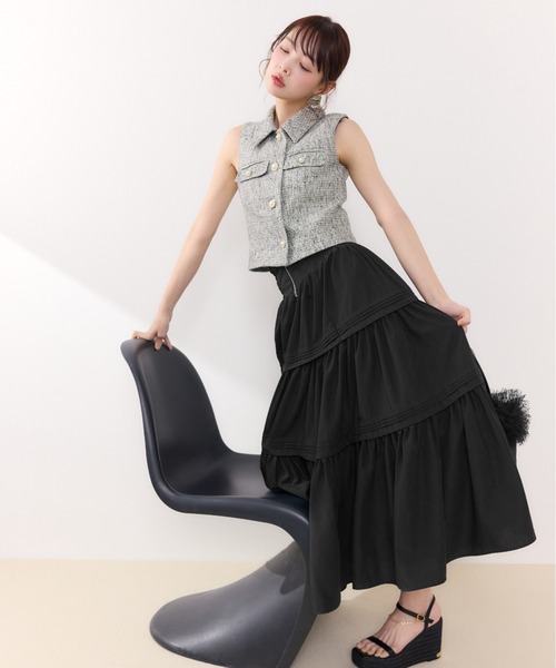 ベスト ジレ 「AKB48着用」ノースリーブツイードトップス　春服 夏服 レディース | rienda | 07