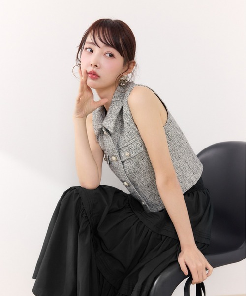 ベスト ジレ 「AKB48着用」ノースリーブツイードトップス　春服 夏服 レディース | rienda | 06