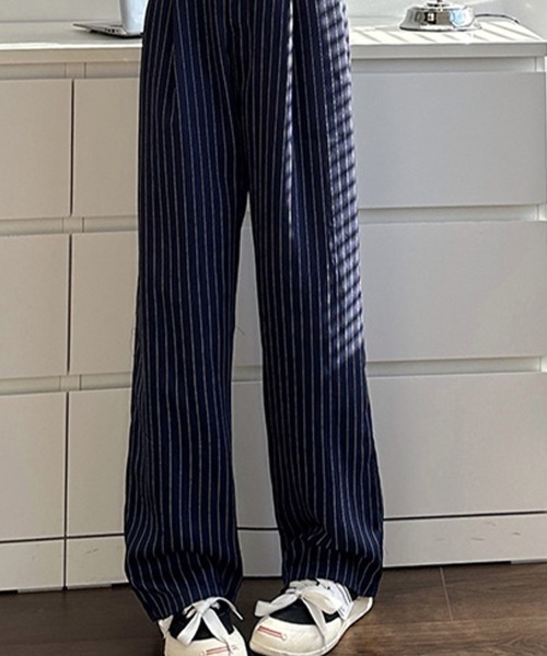 希少 HERMES 上質 コットン ストライプ デザイン スラックス パンツ スラックス パンツ ピンストライプハイウエストスラックス レディース