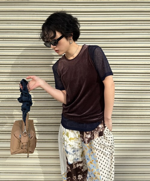 Ameri（アメリ） tシャツ 半袖 MEDI SHEER VELOUR SET TOP レディース